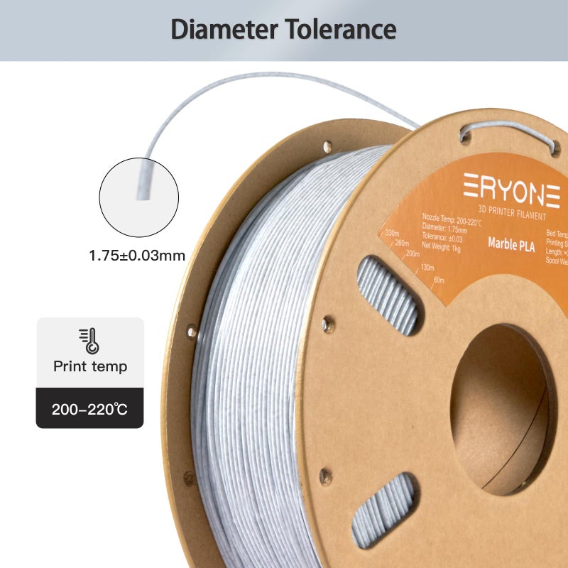ERYONE Marble PLA Filament 3D Printer Filament 1.75mm +/- 0.03mm Fits for Most FDM 3D Printers, 1KG Cardboard Spool(2.2LBS), Marble - Image 5